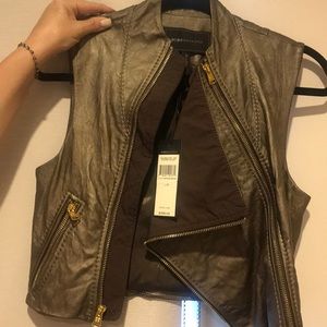 BCBGMaxAzria Metallic Brown Sleeveless Moto Vest with Gold Hardware